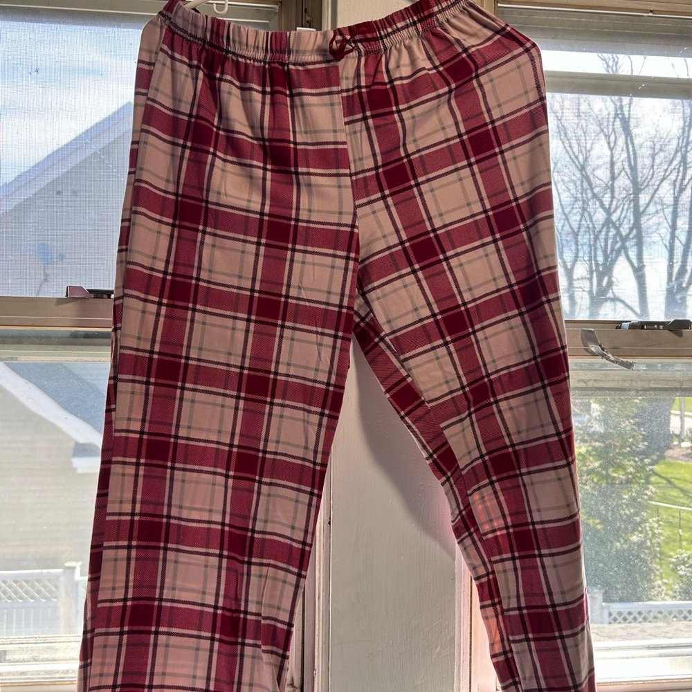 Red plaid sweatpants.